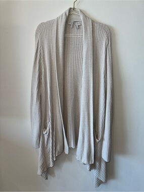 Barefoot Dreams Ribbed Open-Front Cardigan - Light Beige